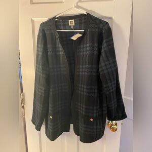 Anne Klein Houndstooth Plaid Long Cardigan